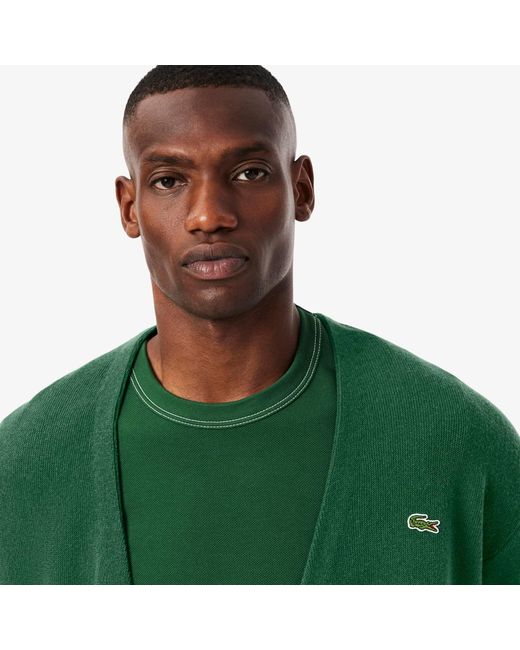 Lacoste Green Relaxed Fit Wool Cardigan for men