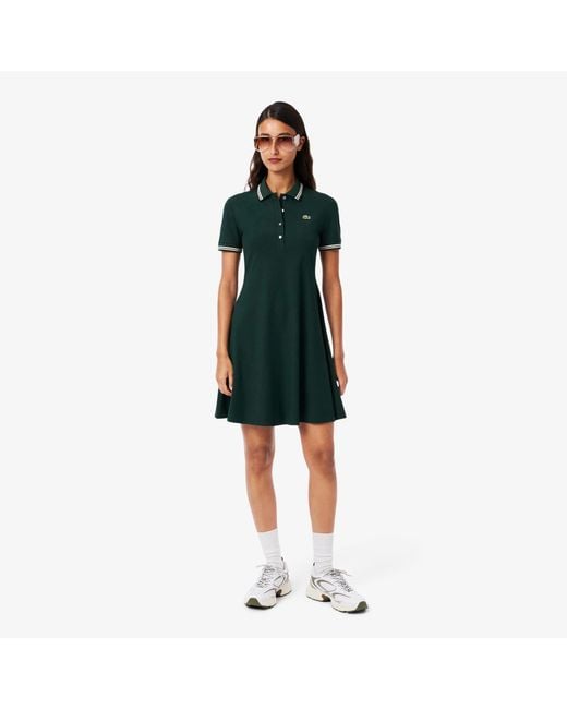 Lacoste Green Stretch Polo Collar Skater Dress