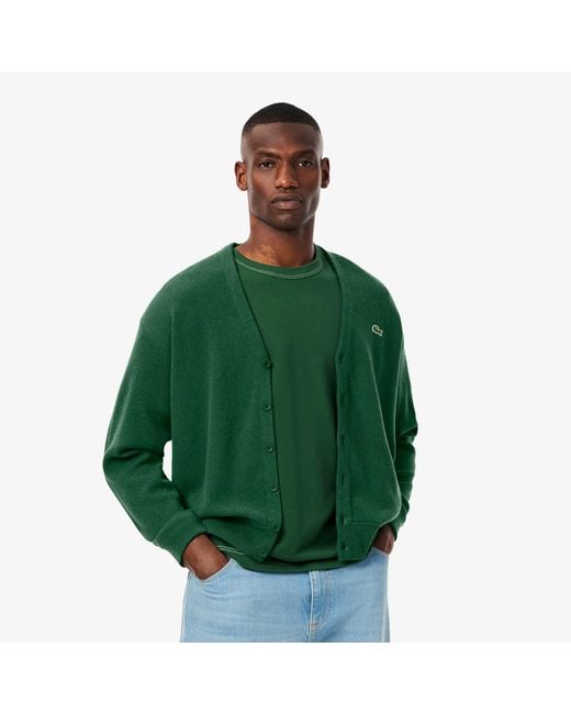 Lacoste Green Relaxed Fit Wool Cardigan for men