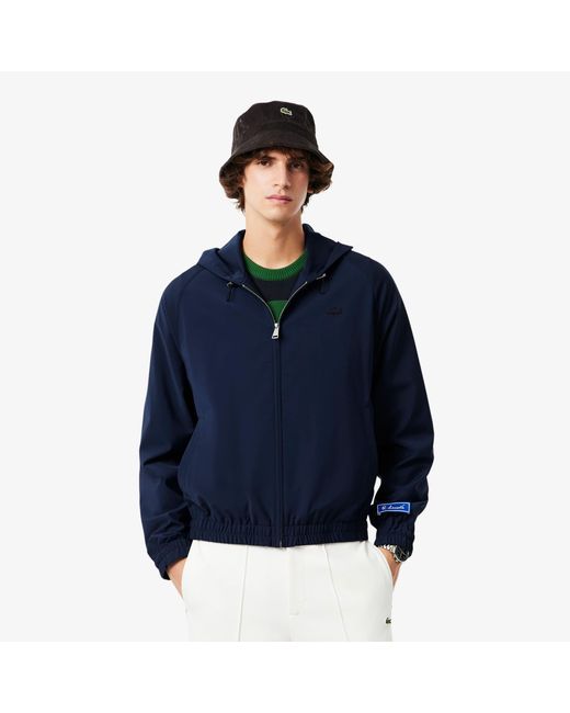 Lacoste Blue Wool Blend Flannel Hooded Jacket for men