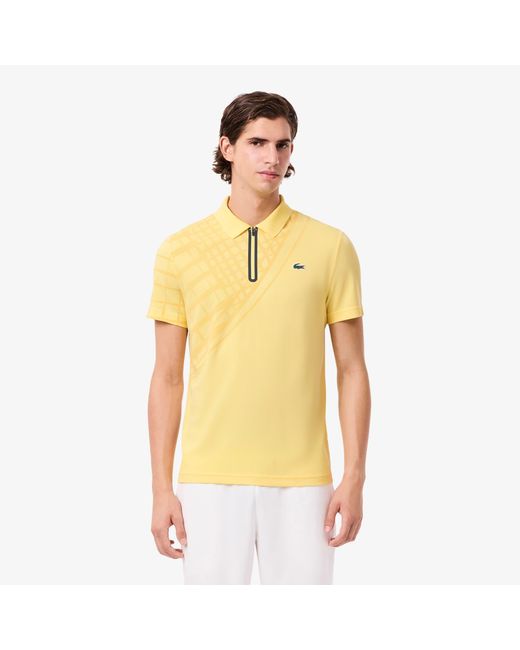 Lacoste Yellow Ultra Dry Printed Slim Fit Tennis Polo for men