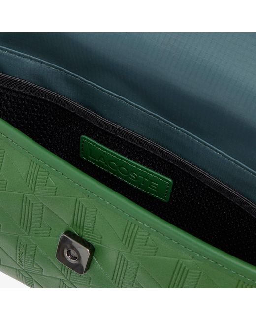 Lacoste Green Mini Monogram Leather Messenger Bag for men