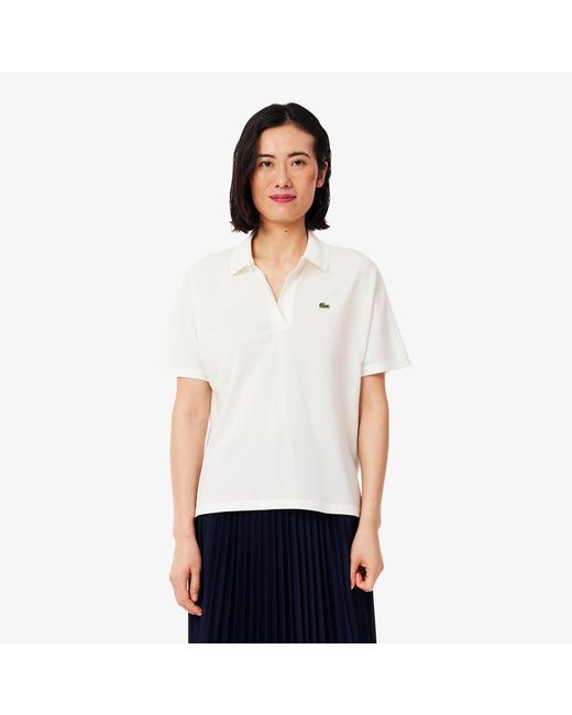 Lacoste Women's White Relaxed Fit Piqué Polo