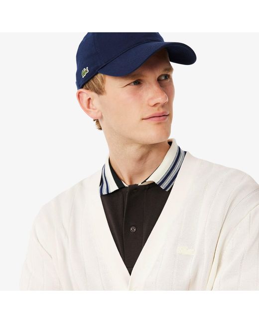 Lacoste White Fluid Rib Knit Cardigan for men