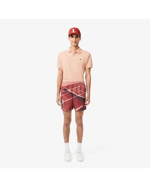 Lacoste Red Mid Length Quick-Dry Swim Trunks for men
