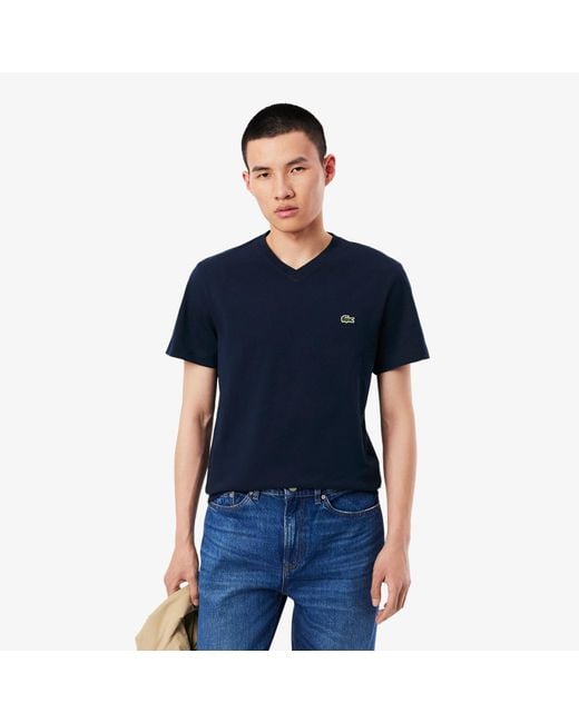 Lacoste Men's Blue V-Neck Cotton T-Shirt