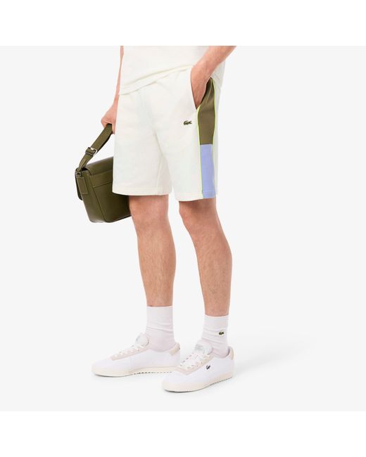 Lacoste White Colorblock Fleece Shorts for men