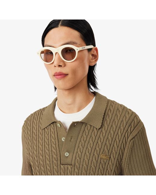 Lacoste Green Runway Cable Knit Polo Collar Sweater for men