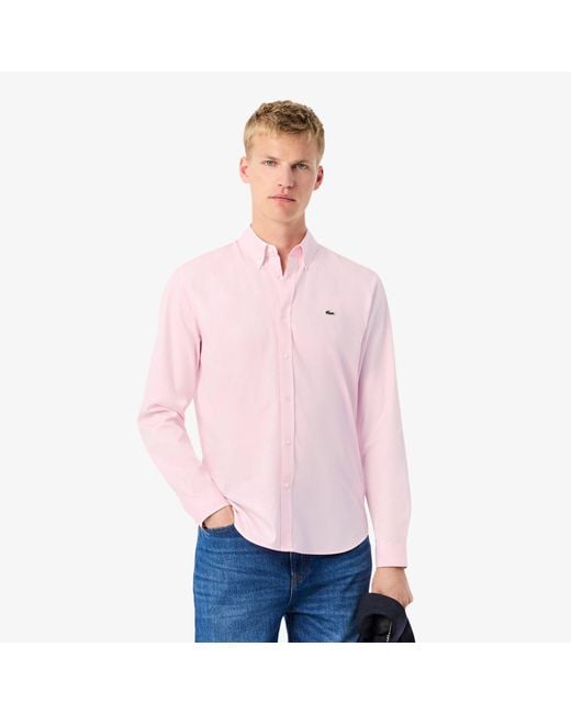 Lacoste Men's Pink Regular Fit Cotton Shirt