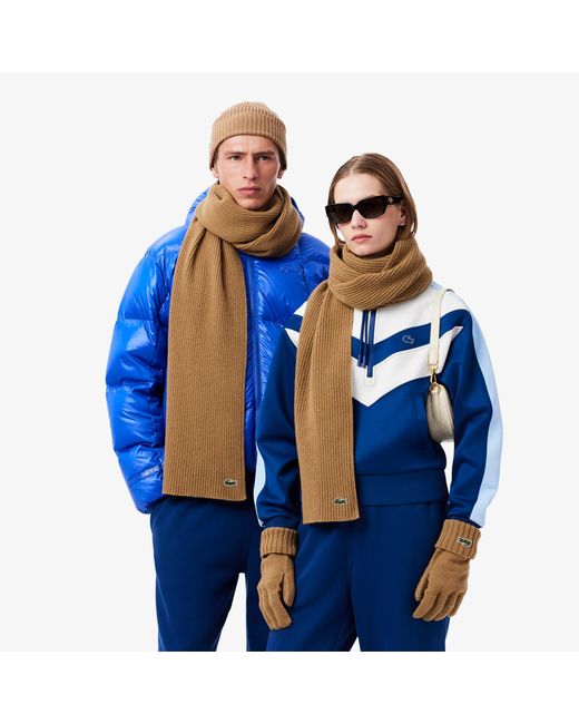 Lacoste Brown Ribbed Wool Scarf