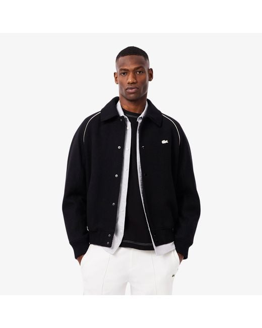 Lacoste Black Badge Accent Wool Varsity Jacket for men