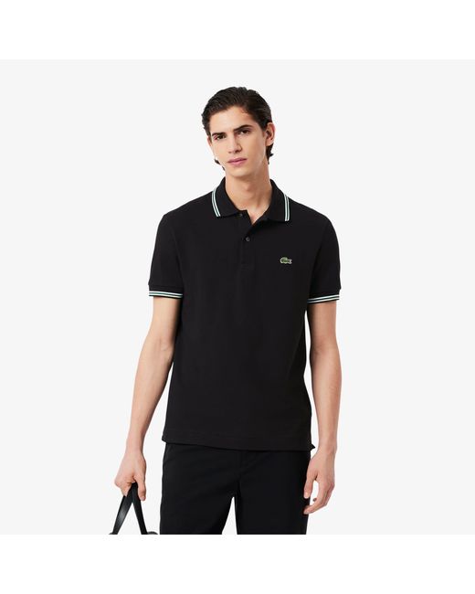 Lacoste Black Tipped Short-Sleeve Polo Shirt for men