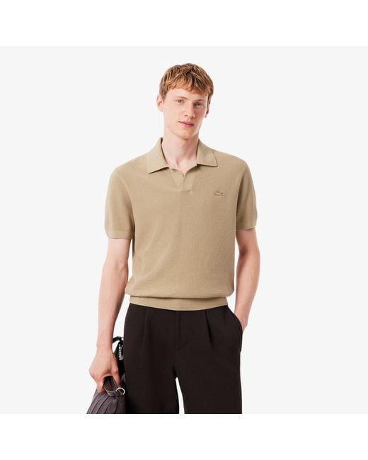 Lacoste Natural Cotton Blend Open Polo Collar Sweater for men