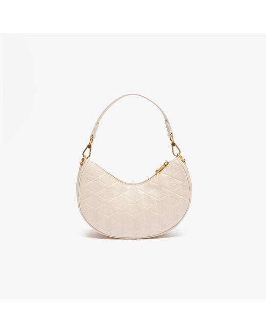 Lacoste Maheki Embossed Leather Half Moon Bag in White | Lyst