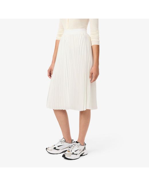 Lacoste White Pleated Satin Midi Skirt