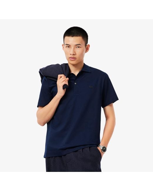 Lacoste Men's Blue Paris Classic Fit Open Neck Embroidered Polo