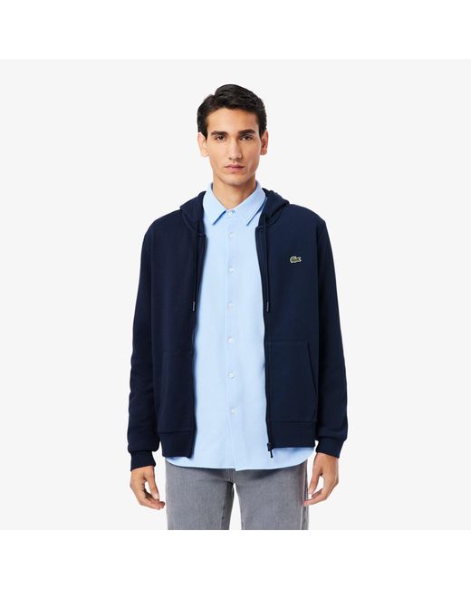 Lacoste Blue Classic Fit Zip-Up Fleece Sweatshirt for men