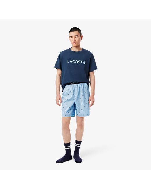 Lacoste Men's Blue Printed Poplin Pajama Shorts