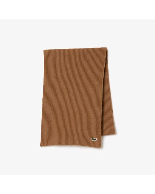Lacoste Brown Ribbed Wool Scarf