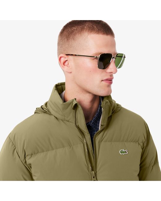 Lacoste Green Water-Repellent Hooded Down Jacket for men