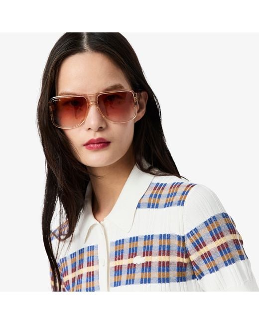 Lacoste White Ribbed Knit Polo Collar Sweater