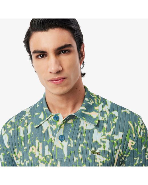 Lacoste Green Short Sleeve Graphic Print Polo Collar Sweater for men