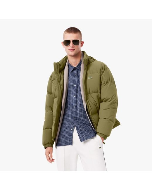 Lacoste Green Water-Repellent Hooded Down Jacket for men