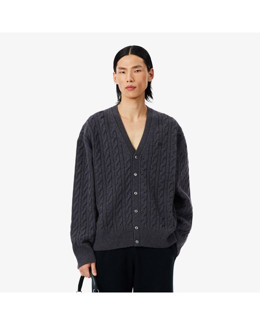 Lacoste Blue Runway Cashmere Cable Knit Cardigan for men