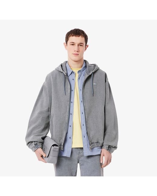 Lacoste Washed Effect Denim Hooded Jacket in Blue for Men | Lyst