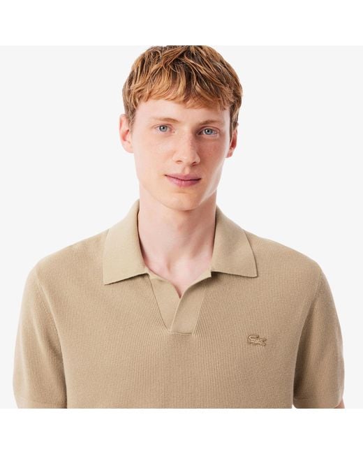 Lacoste Natural Cotton Blend Open Polo Collar Sweater for men