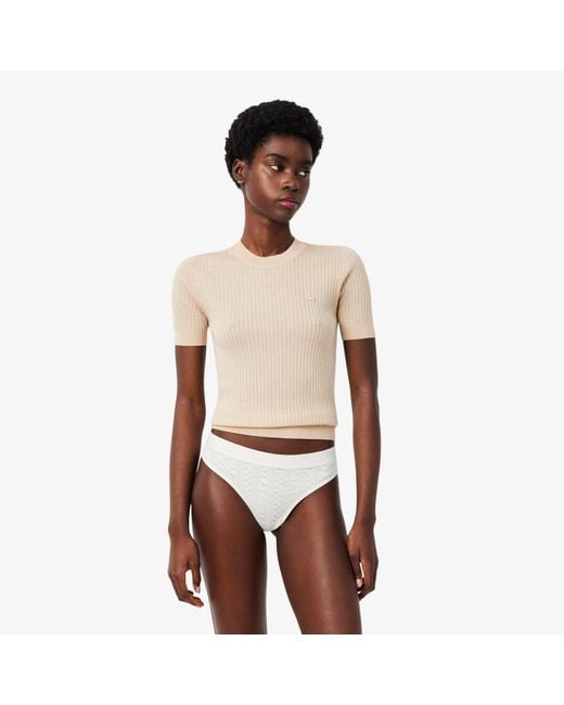 Lacoste White Stretch Pointelle String Briefs