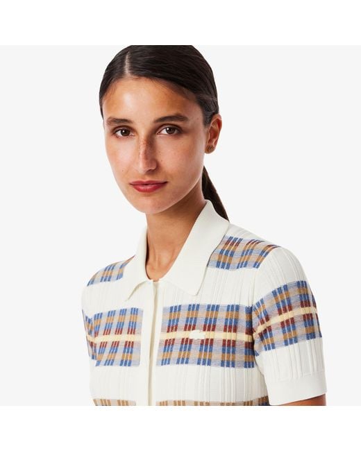 Lacoste White Ribbed Knit Polo Collar Dress