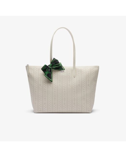 Lacoste White Large L.12.12 Concept Perforated Tote