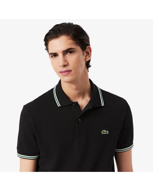 Lacoste Black Tipped Short-Sleeve Polo Shirt for men