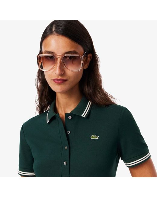 Lacoste Green Stretch Polo Collar Skater Dress