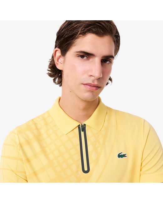 Lacoste Yellow Ultra Dry Printed Slim Fit Tennis Polo for men