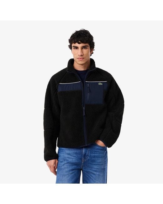 Lacoste Black Colorblock Sherpa Fleece Jacket for men