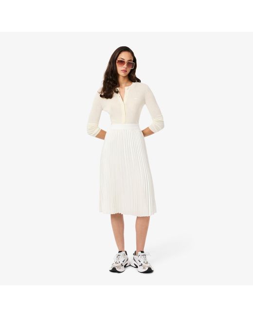 Lacoste White Pleated Satin Midi Skirt