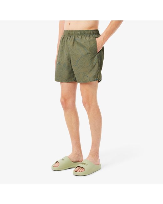Lacoste Green Mid-Length Print Swim Trunks for men