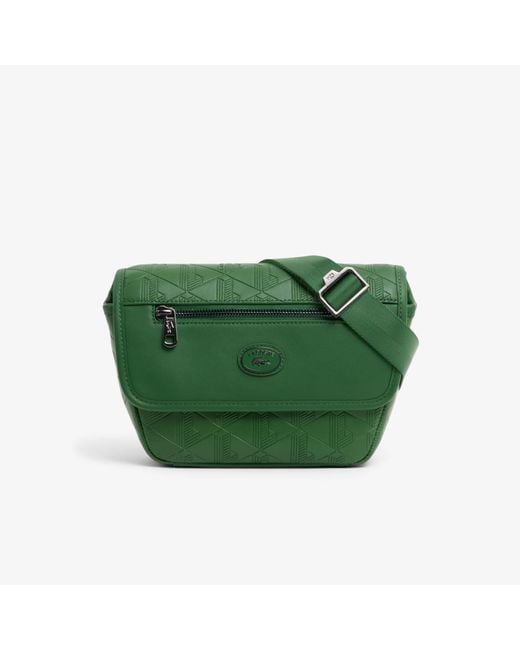 Lacoste Green Mini Monogram Leather Messenger Bag for men