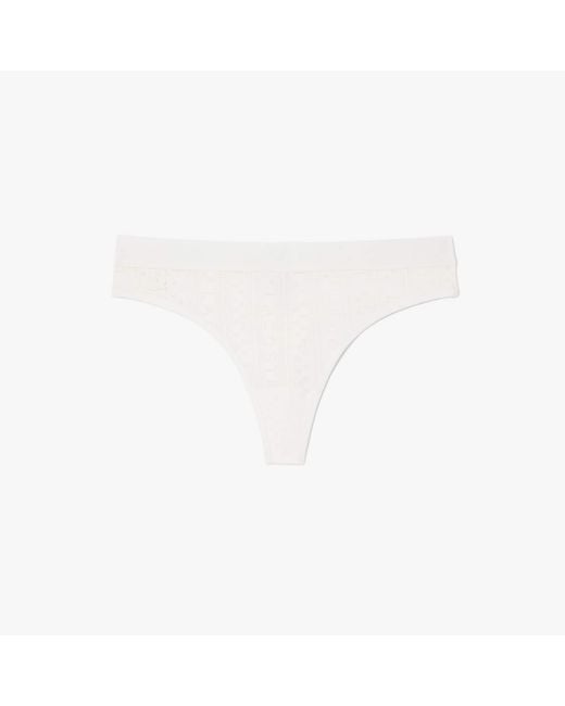 Lacoste White Stretch Pointelle String Briefs