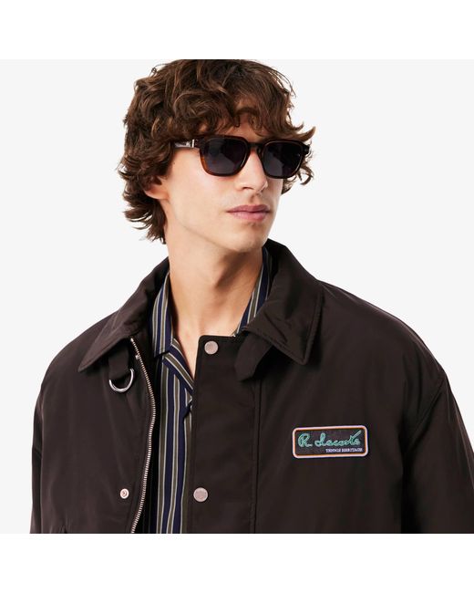 Lacoste Black Water-Repellent Aviator Badge Jacket for men