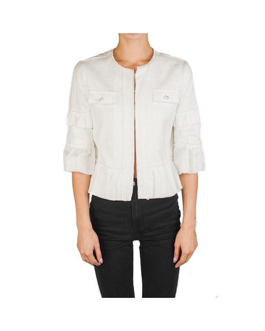 Liu Jo Cotton Ruffled Knit Jacket White Lyst