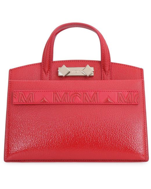 MCM Milano Leather Mini Tote in Red | Lyst