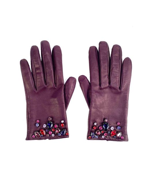 Prada Leather Crystal Embellished Gloves Purple Lyst