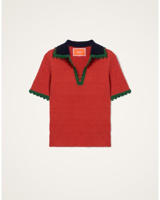 LaDoubleJ Red Picket Polo Top