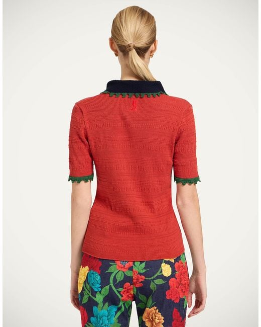 LaDoubleJ Red Picket Polo Top