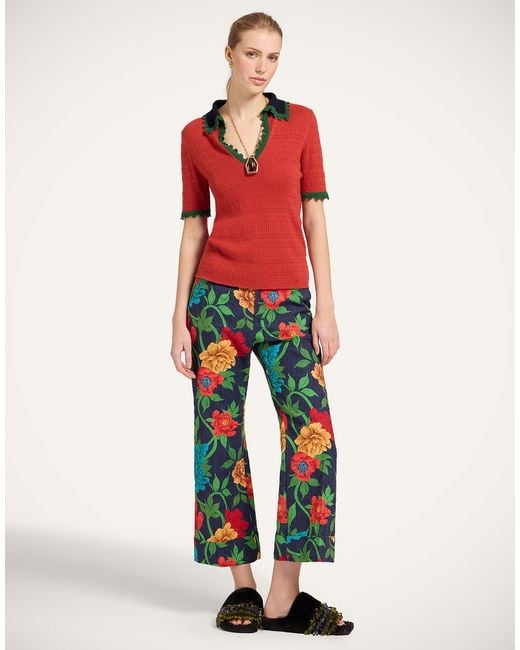 LaDoubleJ Red Picket Polo Top
