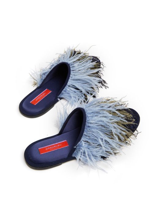 LaDoubleJ Blue Feather Slipper (With Feathers)
