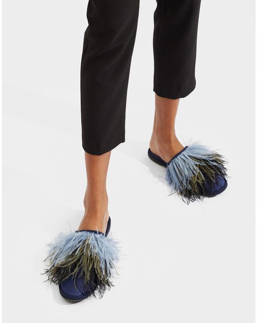 LaDoubleJ Blue Feather Slipper (With Feathers)